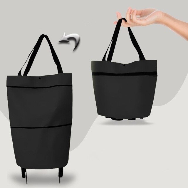 Folding Shopping Bag On Wheels Bag Food Shopping Organizer Trolley Bag Fruit Vegetables Shopping Cart Organizer Portable Bag: WHITE