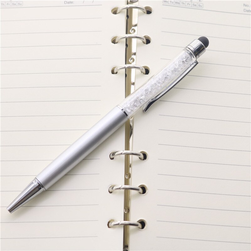 10 stücke Kreative Stylus Touch Pen kristall 0,7mm Kugelschreiber für Schreiben Schreibwaren Büro Schule Schwarz refill 2 in einem: silver