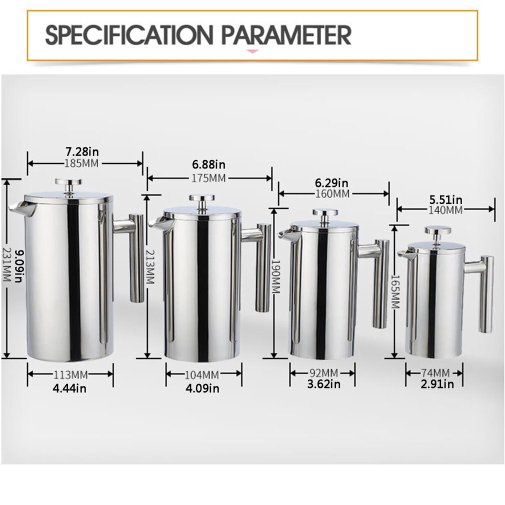 Stainless Steel Double Wall Filter Coffee Maker Double Thermal Insulation Coffee Pot Tea Maker With Mesh Filter