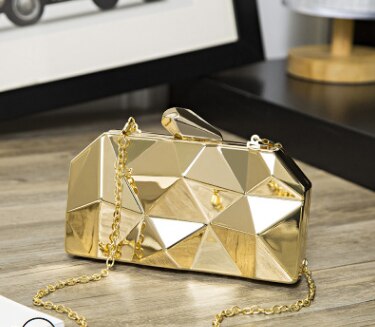 Mode Handtassen Vrouwen Metalen Koppelingen Top Hexagon Mini Party Zwarte Avond Purse Zilver Zakken Gouden Doos Clutch: Goud