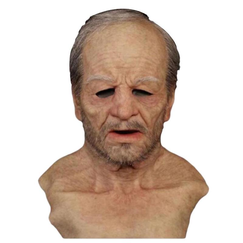 Gammel mand skræmmende maske cosplay skræmmende fuldt hoved latex maske halloween sjov realistisk latex gammel mand maske: E