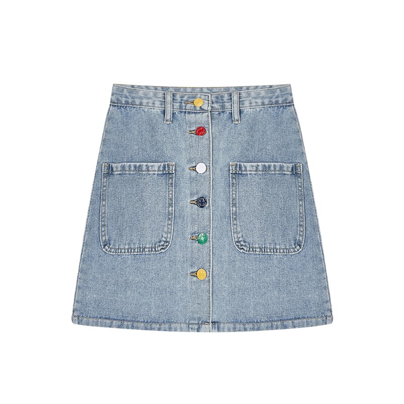 Jupe en Jean pour enfants et adolescentes, nouvelle , boutons arc-en-ciel, jupes décontractées en Denim, bas pour filles de 4 7 8 9 11 12 14 ans, 2022