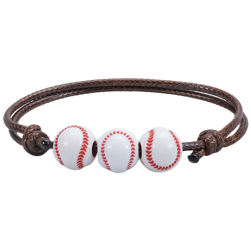 Nueva pulsera de béisbol de baloncesto, línea de cera tejida, pulsera de tenis y Rugby, joyería deportiva para niños y niñas BR1001: Bañado en rodio de imitación