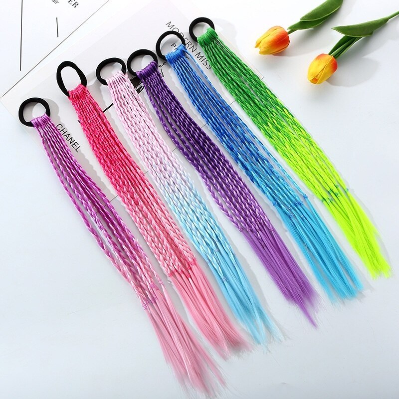 1 PCS Neue Mädchen Bunte Perücken Pferdeschwanz Kinder Haar Zubehör Kopf Band Haar Ornament Stirnbänder Gummibänder Schönheit Haar Bands