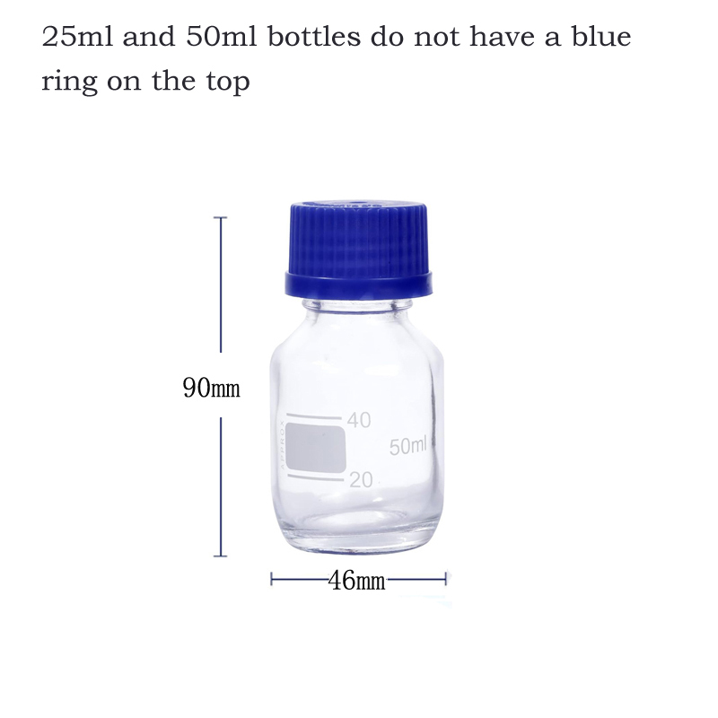 Botellas de almacenamiento de medios de vidrio redondas graduadas, color marrón/transparente, 25-1000ml, con tapas de tornillo GL45 azules para líquidos reactivos de agua de laboratorio, 1 Uds.: Verde claro
