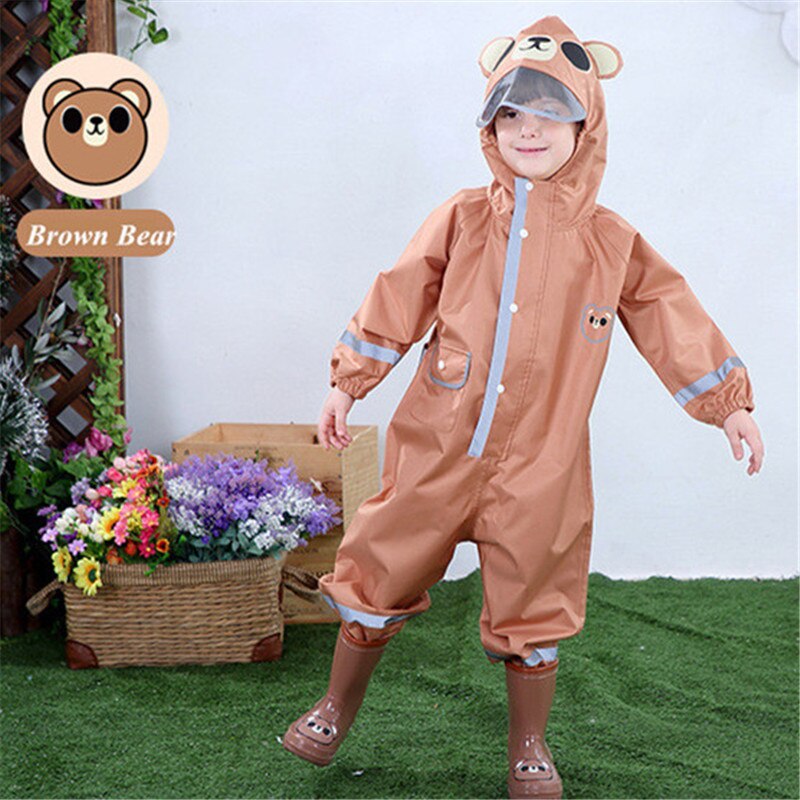 Children Raincoat Overalls Waterproof Cartoon Student Kids Jumpsuit Rainwear For Baby Boys Girls 2-10 Years Rain Pants TX099