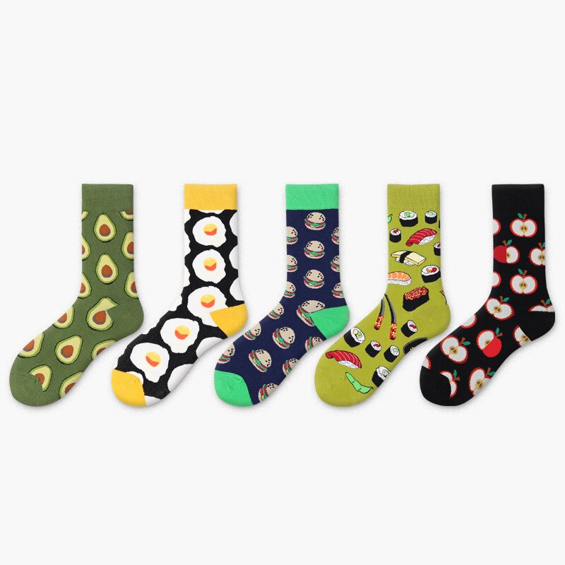 Unisex hoge kousen sokken dames heren fruit vrolijke grappige crew sokken avocado appel ei patroon kleurrijke katoenen zachte sokken