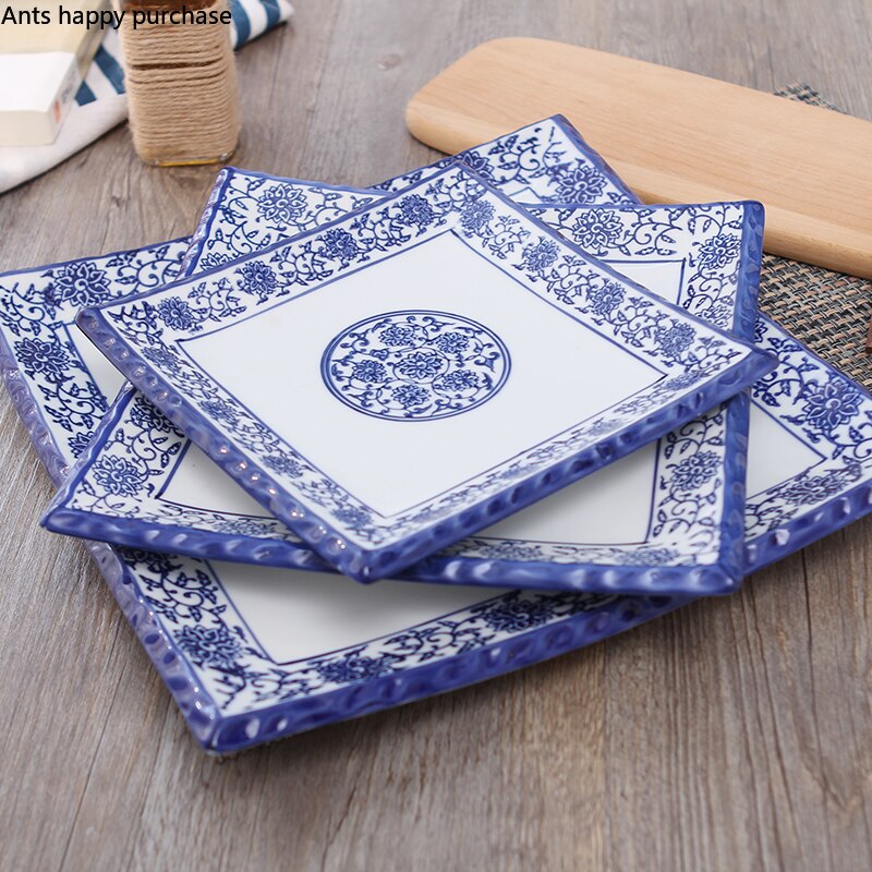 Ceramika niebiesko-biała patelnia robić steków restauracja zachodnia płyta strona główna kwadratowe płytki talerz hotel dekoracyjne zastawy stołbyć winnym płytkie naczynie