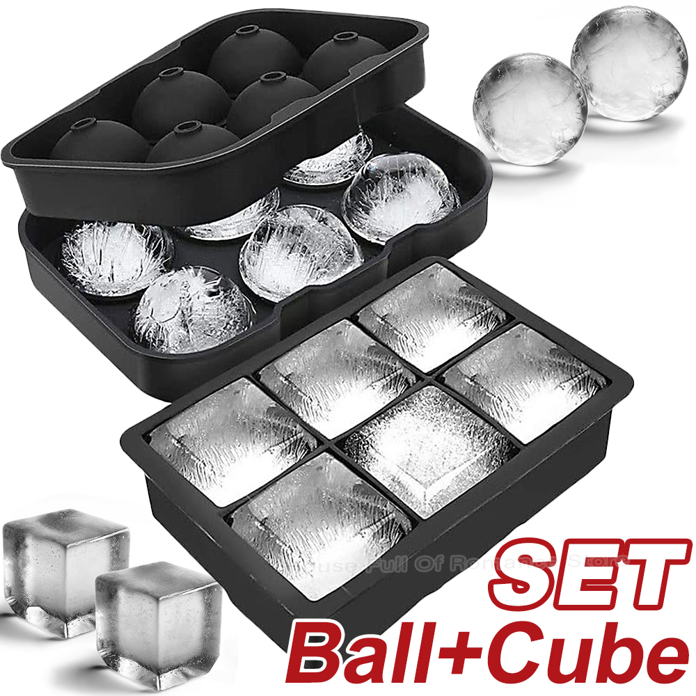 Grote ijsblokjesvormen Set Siliconen Whiskey Ice Cube Ball Mold Ronde vierkante trays voor cocktails Bevriezen zelfgemaakte Iced Drink Barbenodigdheden