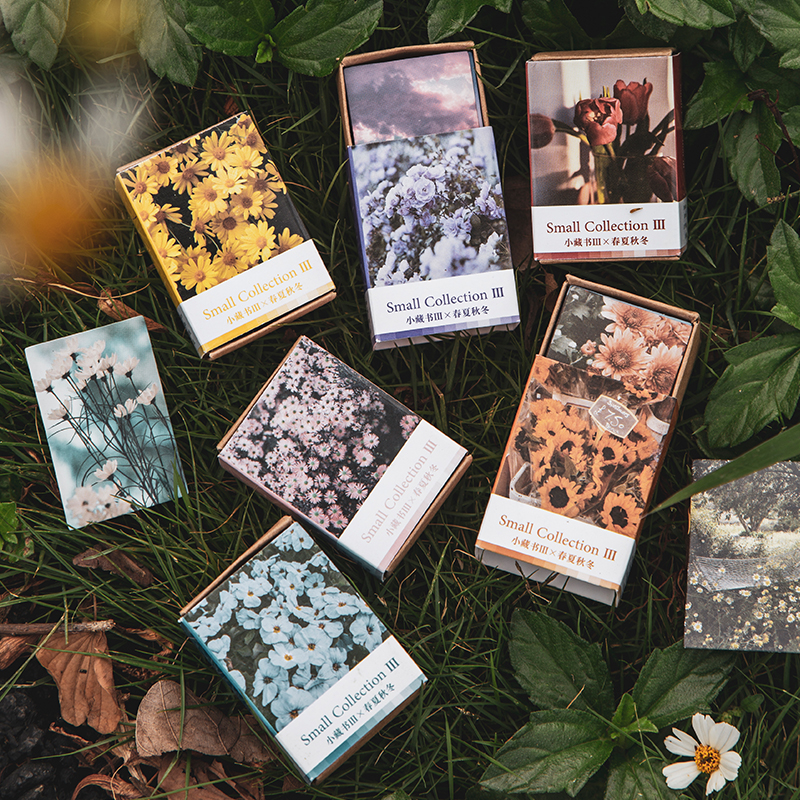 100 Stück Frühling Sommer Herbst Winter Kraftpapier Mini Grußkarte INS Blume Postkarte Brief Umschlag Dekoration LOMO Karten