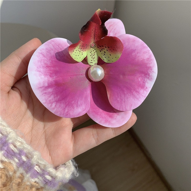 Boog Bloem Phalaenopsis Parel Haar Clip Bloem Haarspeld Orchidee Vlinder Haren Clip Haaraccessoires Haar Styling Tools: Roze