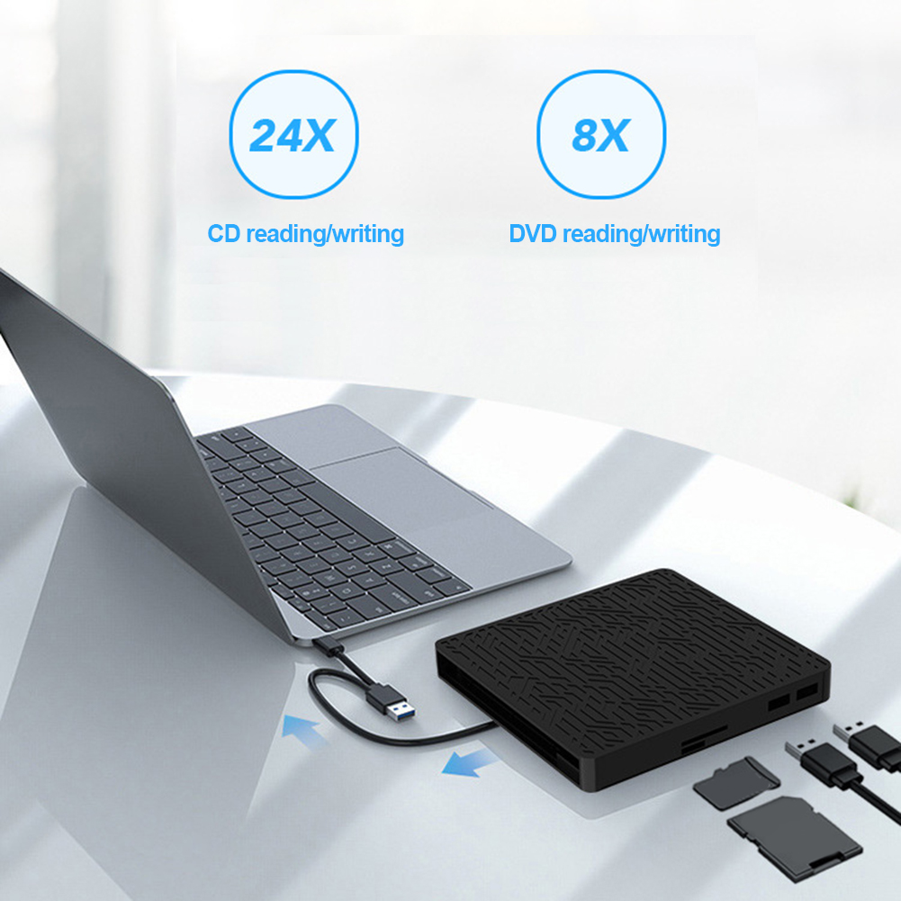 Drive Óptico Externo USB3.0 para Computador, HUB Multifuncional, Gravador de DVD, Leitor de CD-RW, Leitor de Cartão SD TF USB