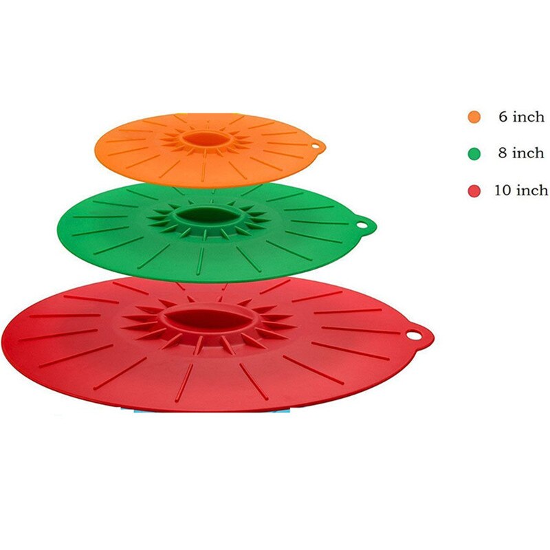 Cuenco de silicona para microondas, cubierta fresca para comida, olla, tapa de sartén, tapón, cubiertas reutilizables de silicona: 3pc Random Color