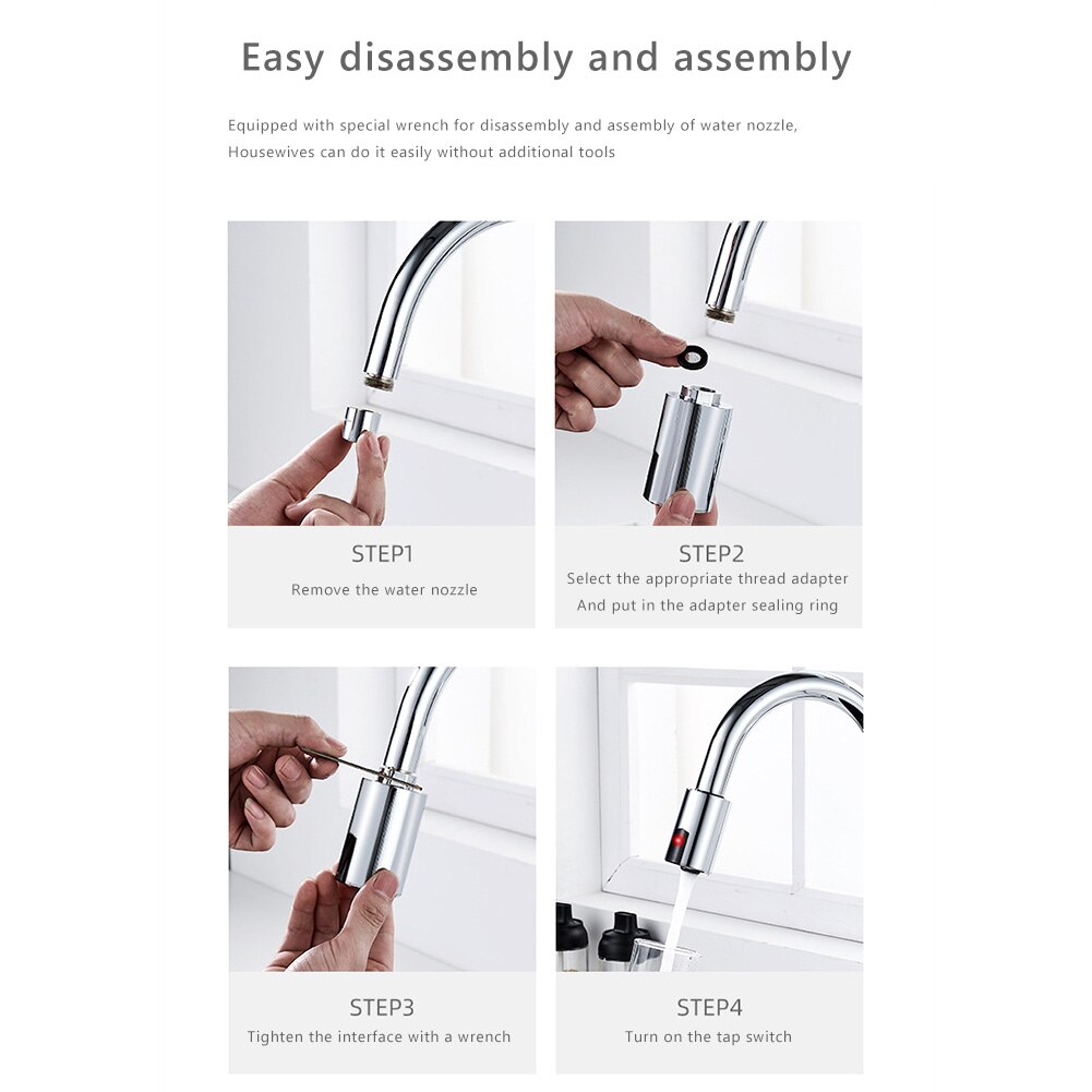 Automatic Water Saving Sensor Faucet Smart Infrared Sensor Inductive Anti-Overflow Nozzle for Kitchen Bathroom