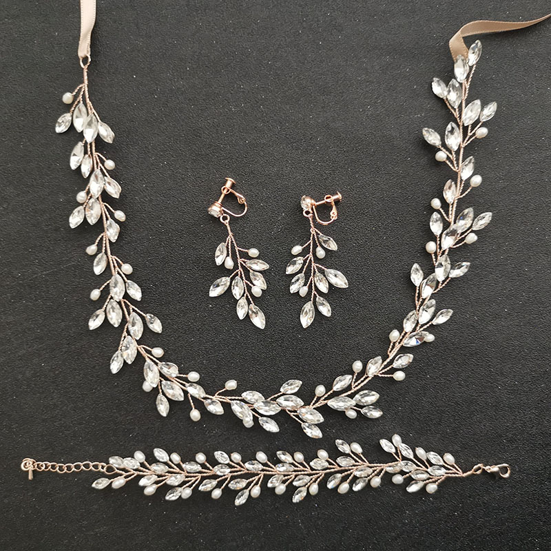 SLBRIDAL – ensemble de bijoux de mariée en cristal autrichien, perles d&#39;eau douce faites à la main, bandeau de mariage, Bracelet, boucles d&#39;oreilles, ensemble de bijoux pour femmes