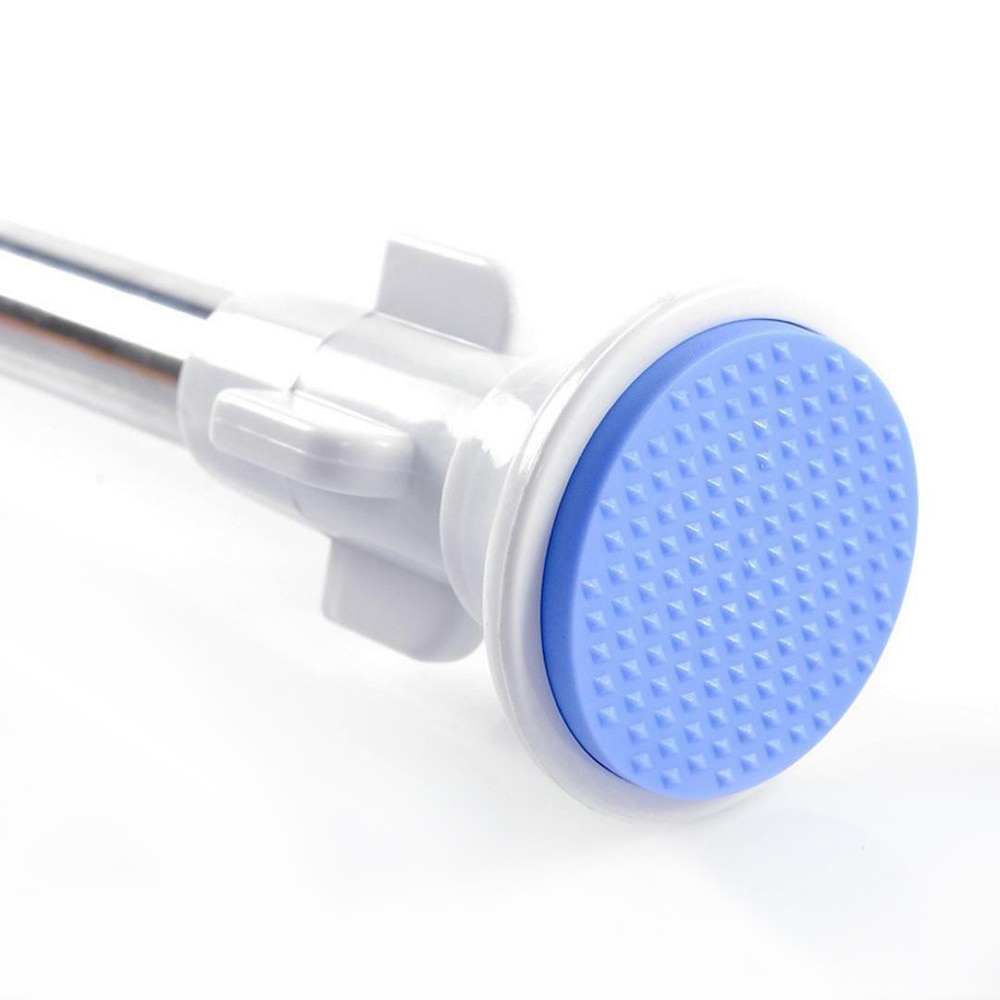 Telescopic Shower Bath Curtain Rail Extendable Heavy Duty Stable Steel Pole Rod Blue Head Telescopic Shower Curtain Rod