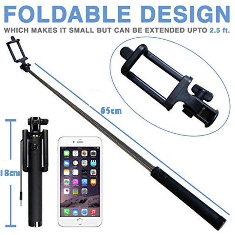 Ascromy Allungabile Palmare attraverso Cavo Selfie Bastone Selfiestick 3.5 millimetri Aux Cavo Monopiede per iPhone iOS androide Cellulare Accessori Del Telefono