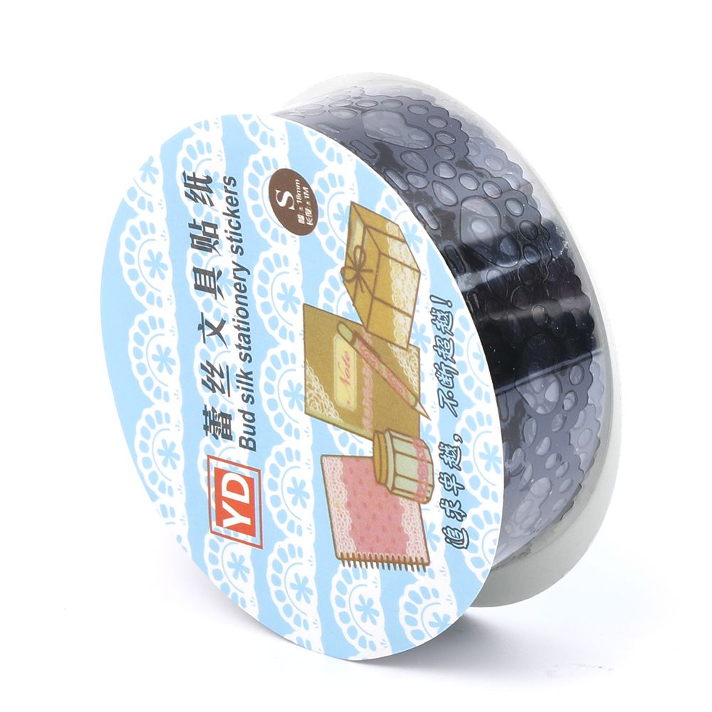 1 st diy washi spets washi tejp dekorativ klistermärke scrapbooking papper tejp självhäftande prydnad diy album brevpapper: Svart
