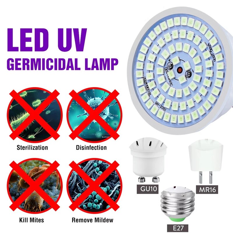 UV Germicidal Light GU10 E27 MR16 LED Bulb UV Disinfection led Lamp 2835 SMD AC 110V 220V Ultraviolet LED Sterilizer Lamp