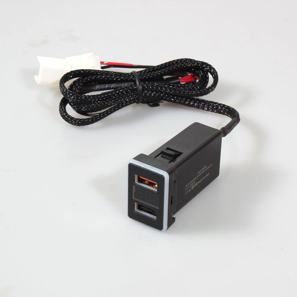 QC3.0 Quickcharge Display Voltage Ampere Autolader Dubbele USB Telefoon DVR Adapter Plug & Play Kabel Voor toyota Alphard Vellfire 30 35