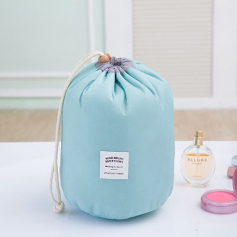 Women makeup bag Drawstring Cosmetic Bag Round Travel Organizer Make Up Case Storage Pouch Toiletry Beauty Kit Necessaries: blue