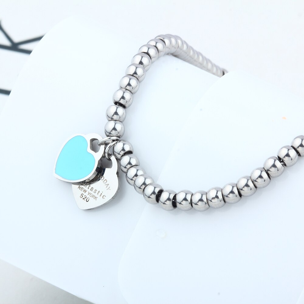 4mm beads charm heart bracelet charm girlfriend bracelet ladies stainless steel jewelry accessories bracelet