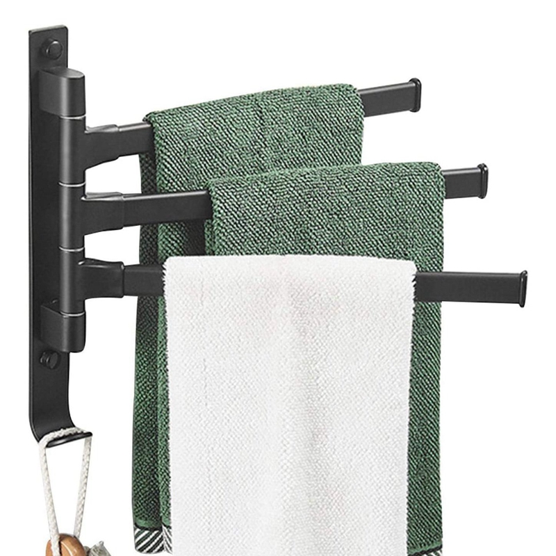 Handdoek Hanger Wandmontage Handdoekenrek Roterende Badkamer Aluminium Handdoek Bar Rail Handdoek Houder Organizer Zwart