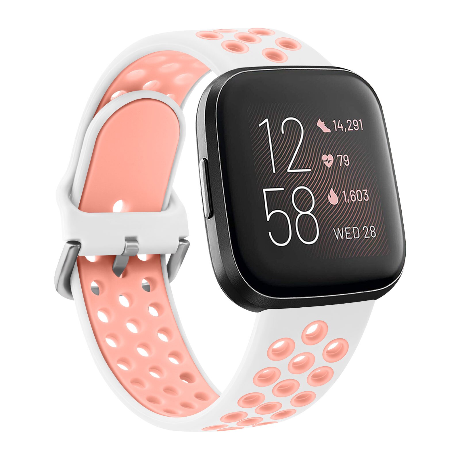 Doppel Farbe Silikon Band Für Fitbit Versa 2 Versa 1 Band Armbinde Schnalle Atmungsaktiv Armbinde Für Fitbit Versa Lite Correa: Rosa Weiß / Größe S