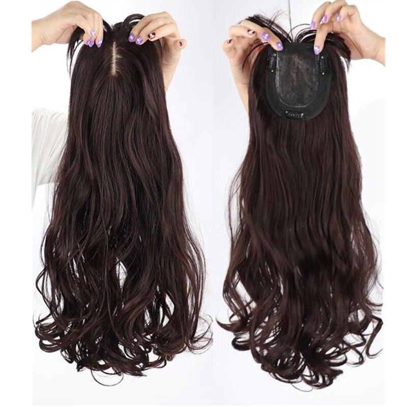 Hywamply 60CM Long Magic Clip on Hair Topper Add Volume Synthetic Hairpiece Closure for Covering White Hair Slightly Hair Loss
