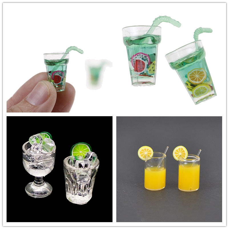 1:12 Resin Poppenhuis Mini Ijs Citroen Water Drink Cup Miniatuur Poppenhuis Voedsel Keuken Accessoires Cups Speelgoed Mini Decoratie