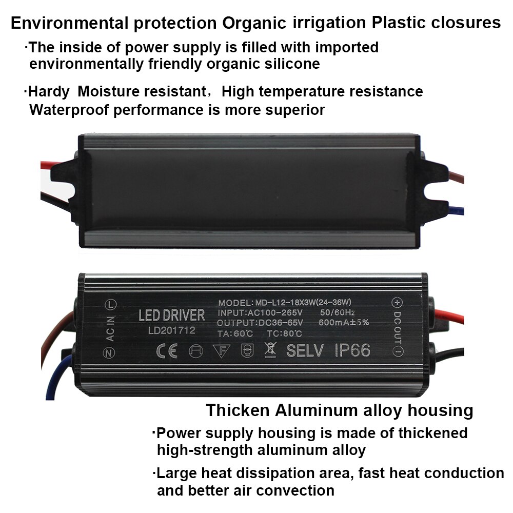 Aluminium  ip66 ( 12-18 ) x 3w led driver 600ma ac 100-265v strömförsörjning belysning transformator drivers ballast för takljus