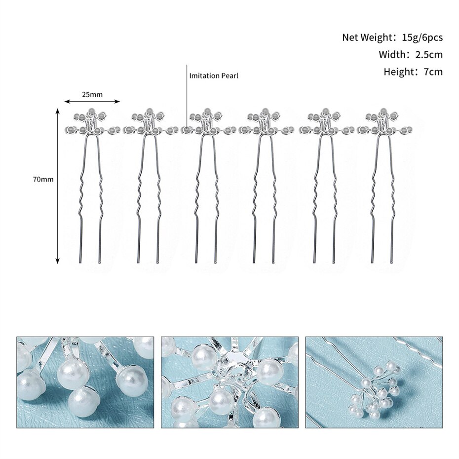 6 Stks/set Zilveren Kleur Parel Bruiloft Haarspeld Bruid Haar Accessoires Sieraden Handgemaakte Bridal Haarspelden Voor Vrouwen Bruidsmeisje