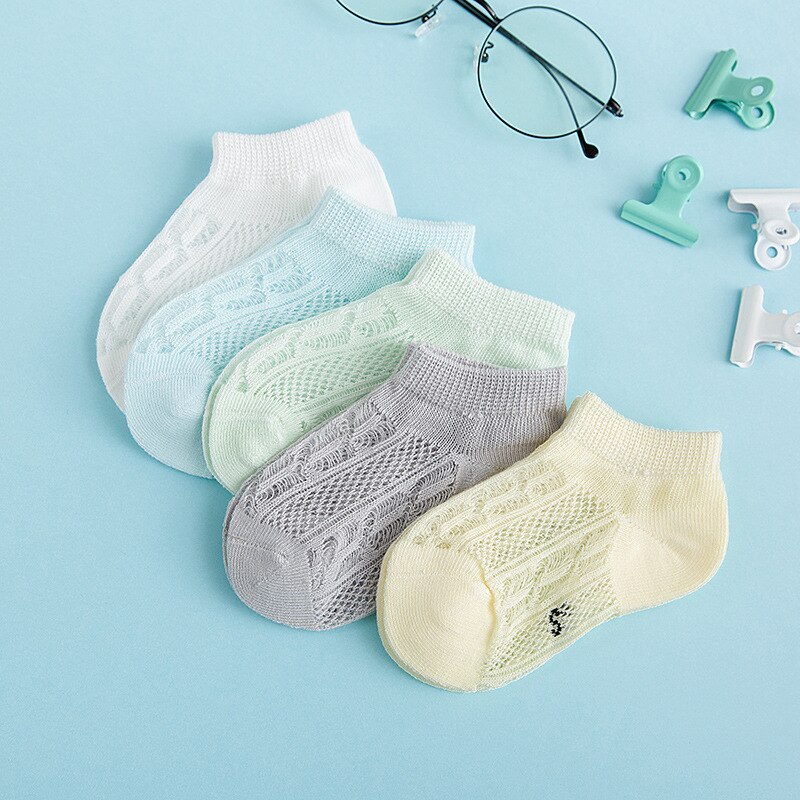 Meias para crianças de 0 a 3 anos, 5 pares = 10 partes, verão, finas, confortáveis, respiráveis, meias de algodão, meninas, bebês, novo 2020: E / S