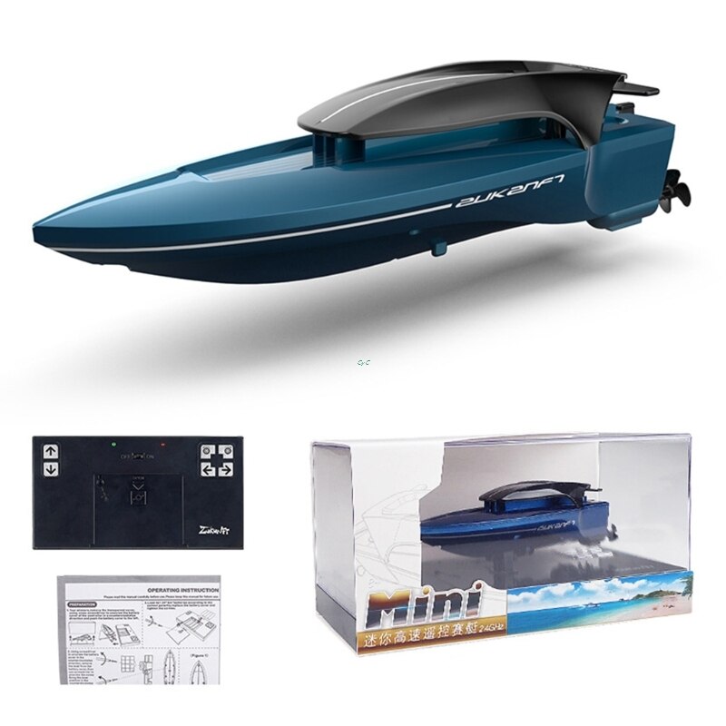 2.4g rc både speed racing båd 2 kanaler dobbelt motor fjernbetjening både til børn voksen racerbåd med let vand: Blå