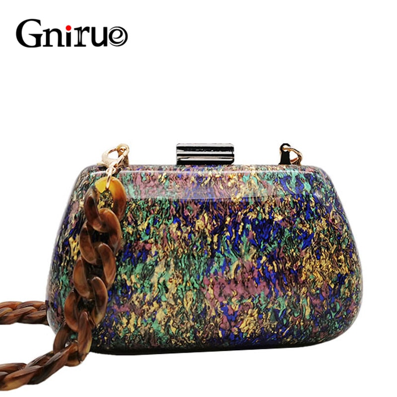 Mode Kleurrijke Acryl Zakken Luxe Vrouwen Messenger Bags Elegante Marmeren Avond Koppeling Tassen Party Prom Wedding Handtassen