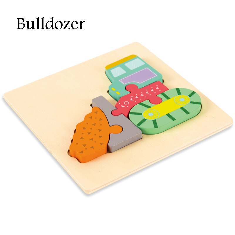 Wooden Puzzle Toys Cartoon Animal Wood Puzzles Cognition Educational Toy Baby Busyboard Smooth No Smell Thicken 3D Jigsaw toy: Bulldozer