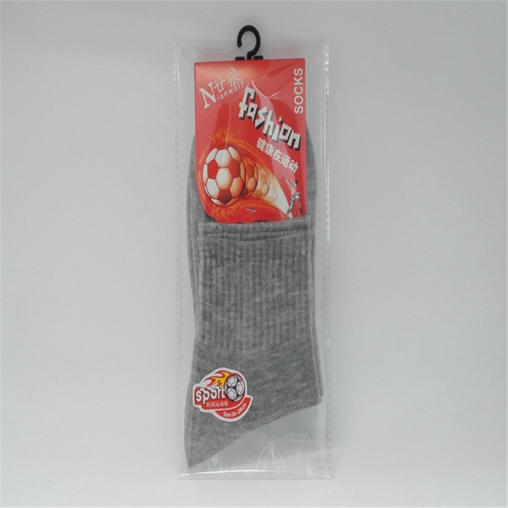 1pair/lot Men's White Sports Football Socks Polyester Cotton Breathable Deodorant Sports Socks: Grey