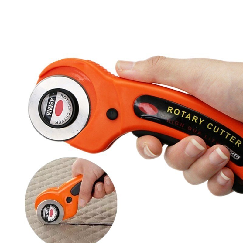 45mm Rotary Cutter, Soft Grip Comfort Loop Handle Roller Knife Self Healing Cutting Mat Set for Patch Work Sewing DIY Accessory