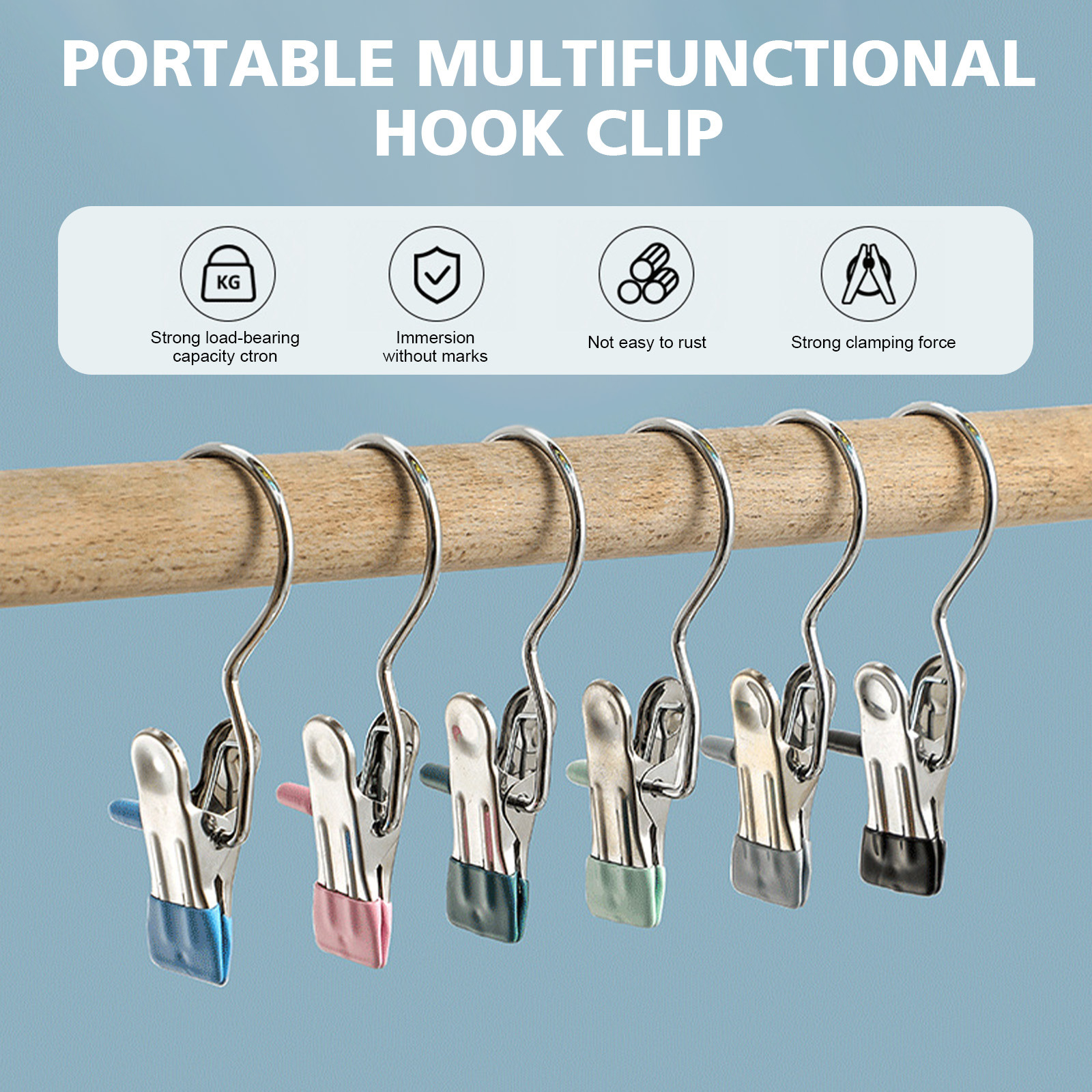 Pinzas para ropa de acero inoxidable, pinzas para ropa de lavandería con gancho, Clip para colgar ropa portátil, colgador organizador de ropa, 10 Uds.