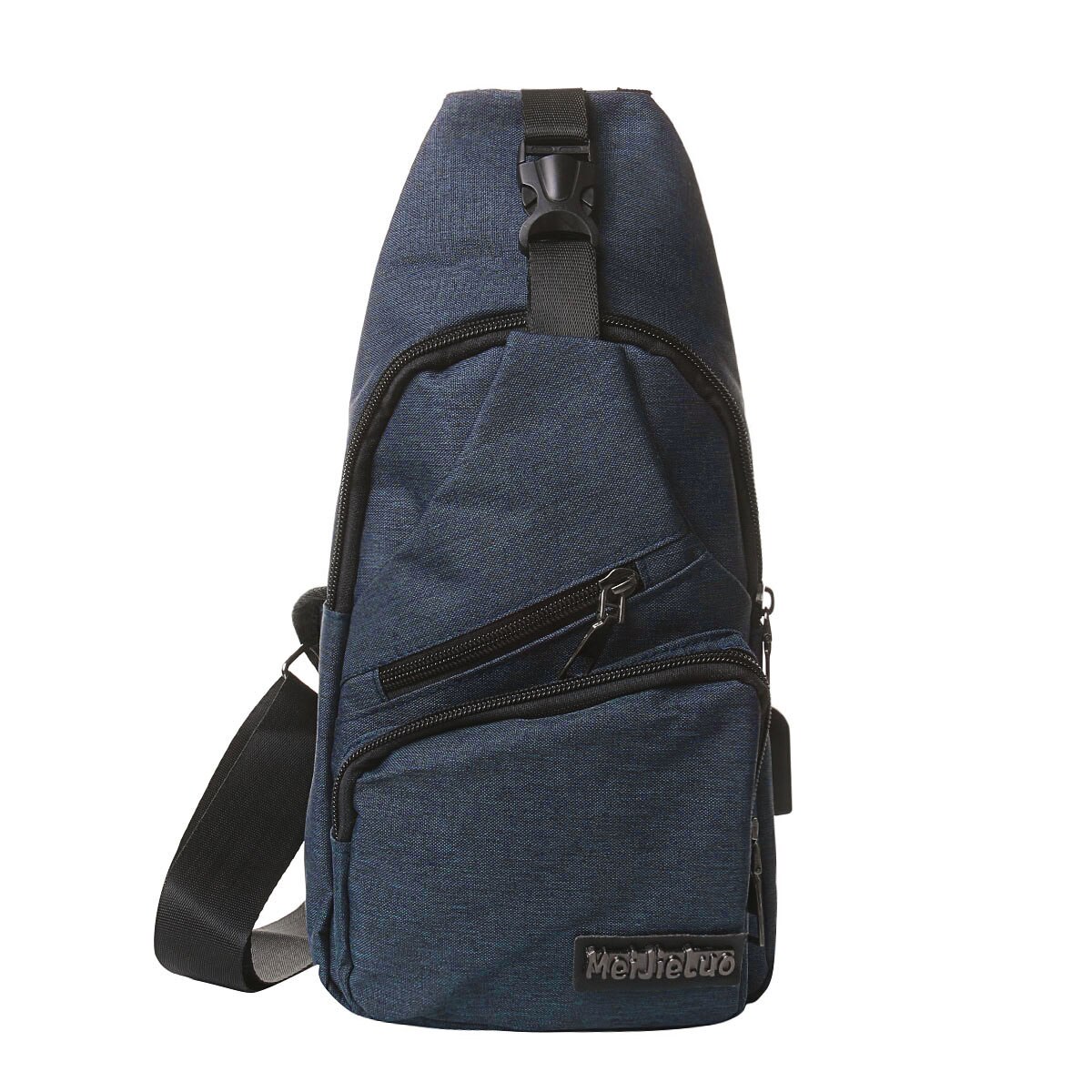 Nieuwste dames heren canvas tas sport borsttas usb oplaadbaar crossbody pure kleur schoudertas: Blauw