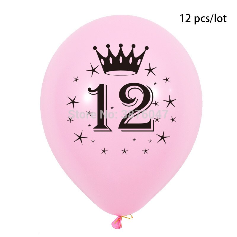 12 Stks/partij 11 12 13 14 15 Jaar Verjaardag Ballon Kids Jongen Meisje Verjaardagsfeestje Decoraties Gelukkige Verjaardag Verjaardag Ballonnen: Pink 12