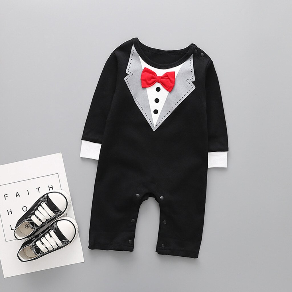 Neugeborene Jungen Gentleman Anzug Fliege Strampler Gesamt Kleidung Outfits Baumwolle Komfortable Neue Geboren Baby Jungen Kleidung