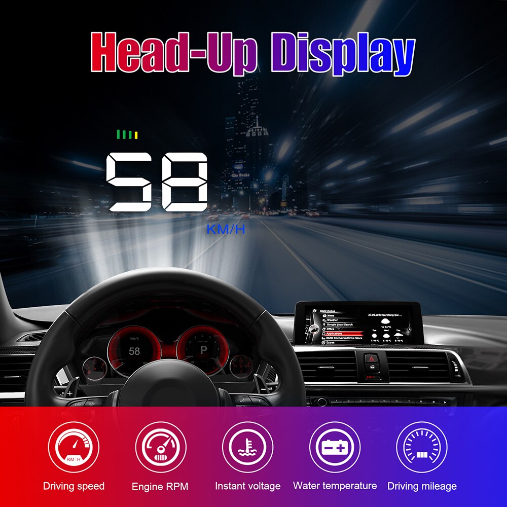A500 Head Up Display Auto Km/H Mph Auto Elektronica OBD2 Hud Voorruit Projector Grote Fond Koelvloeistof Temp