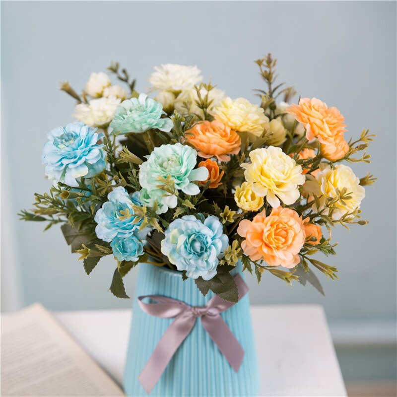 14 blomsterhoveder 1 stk smuk rose pæon kunstig silke blomst lille buket familiesammenkomst forår bryllup dekoration gettin