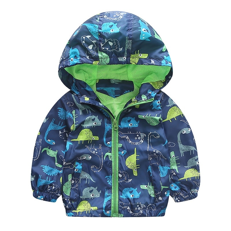 Cute Animal Windbreaker Kids Boys Jacket Dinosaur Baby Outerwear Coats Boys Kids Hooded Children 90-120cm