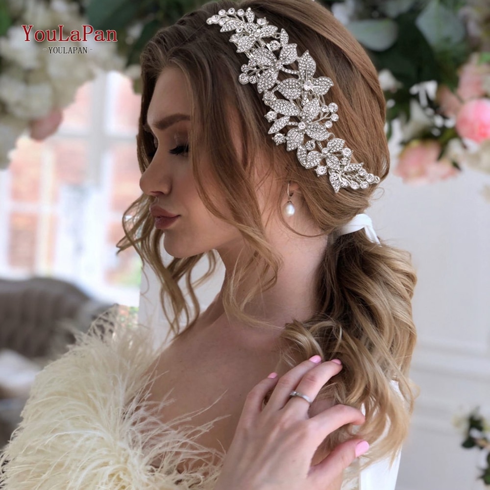 Topqueen-acessórios de cabelo hp301, estilo indiano, para noivado, fabricado em liga de flores, coroa e tiaras, prata, para casamento
