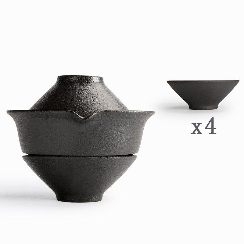 Utomhusläger bärbar svart grov keramik vintage japansk snabbkopp 1 tekanna 2 koppar med åkpåse puer te kung fu teset: A03