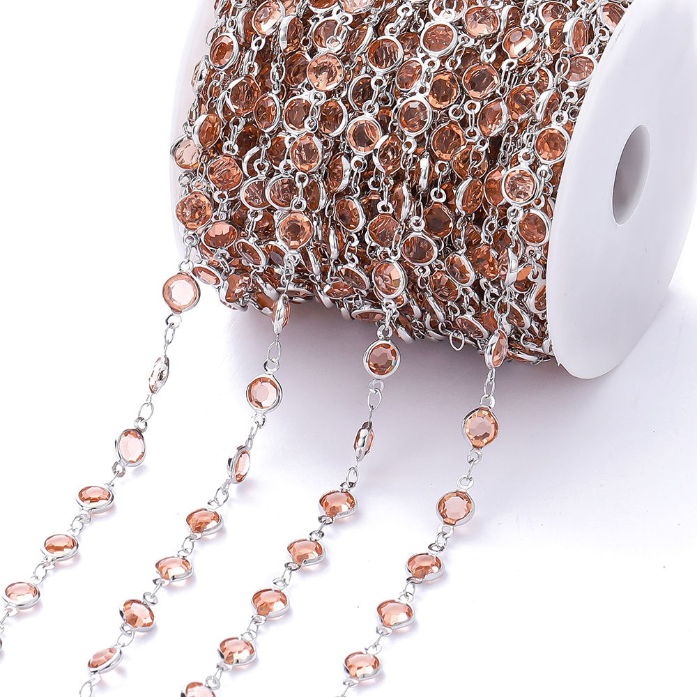 1 metro/rollo de cuentas de cristal coloridas de 6mm, cadena con cuentas de cristal, collar de oro KC, accesorios de cadena para manualidades para hacer joyería DIY