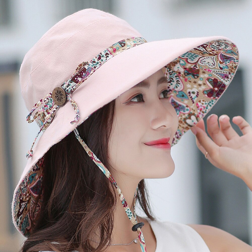 Women Lady Cotton Summer Caps UV Protection Packable Floppy Wide Brim Casual Sun Hat Fishing Fisher Visors