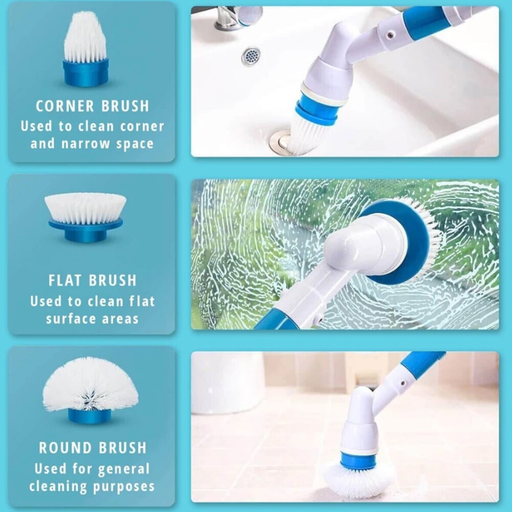Electric Spin Scrubber Turbo Scrub Cleaning Brush Cordless Chargeable Bathroom Cleaner with Extension Handle Adaptive Brush Tub
